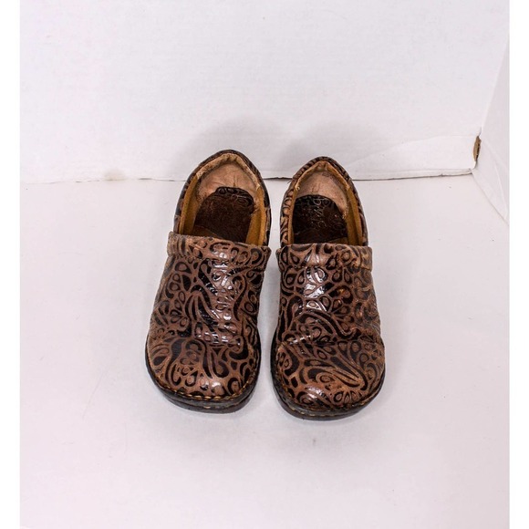 BOC Born On Concept Clogs Brown Tooled Leather Peggy Size 40 US 9 - Picture 2 of 5